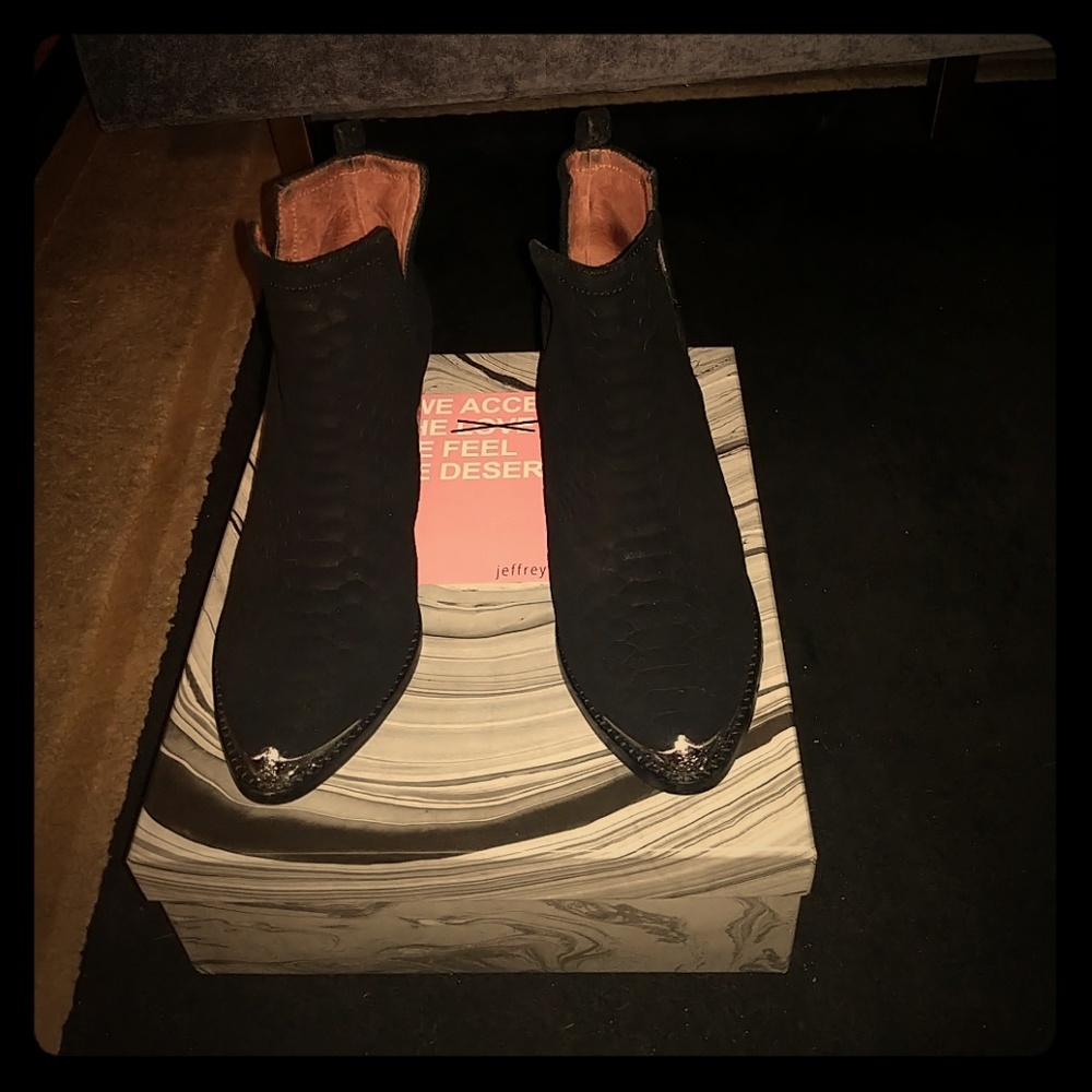 COPY - Jeffrey Campbell black suede snake booties